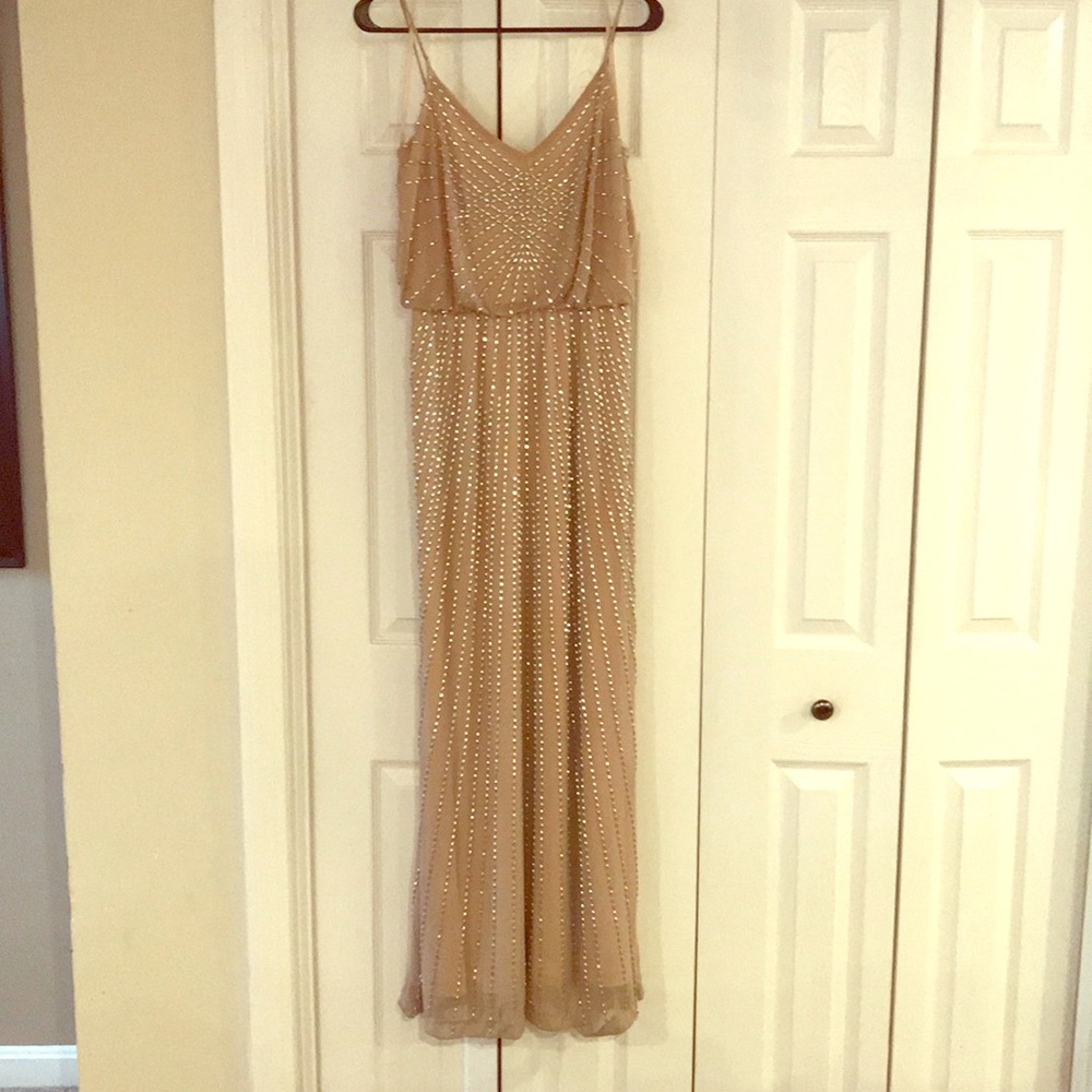 Tan detail beaded bridesmaid dress